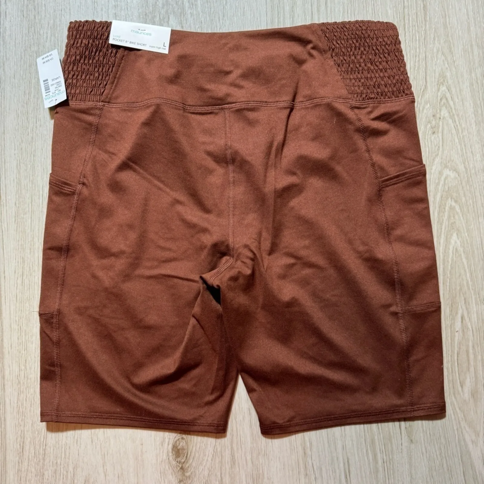 Maurices Luxe Side Pocket‎ High Rise Brown 8in Bike Short Size Large - Image 6