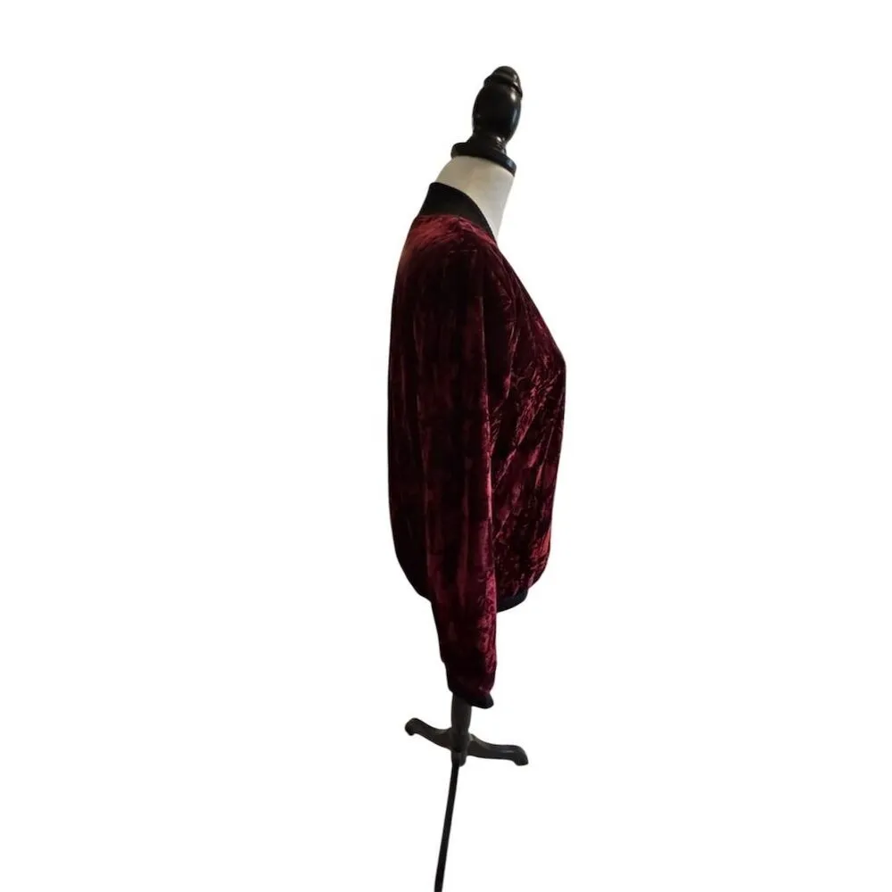 Romeo & Juliet Couture Women's S Burgundy Velvet Bomber Jacket - Image 3