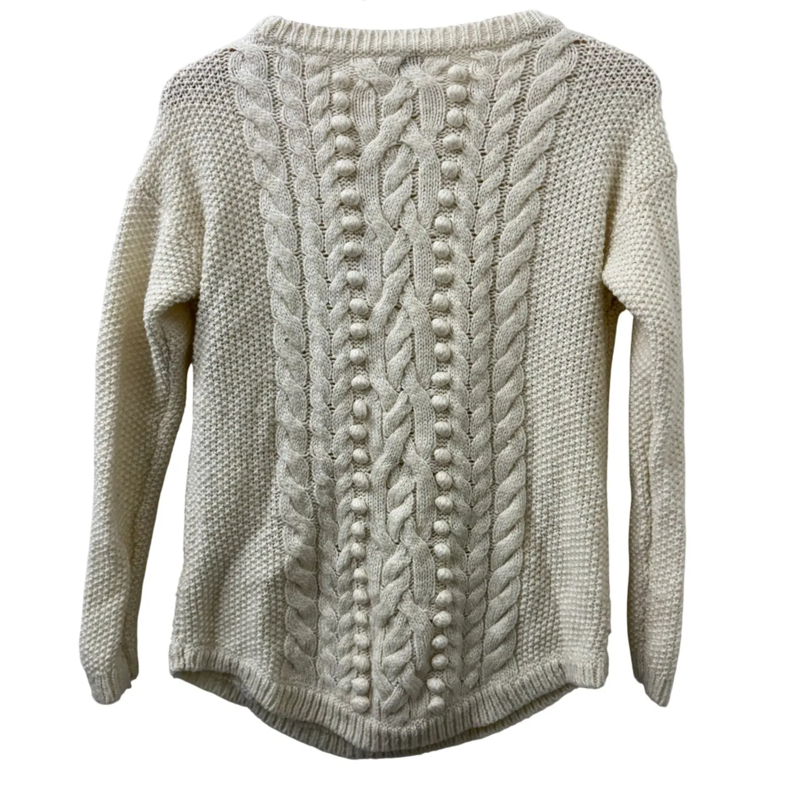 Talbots S Cable Knit Bobble Sweater Ivory Chunky Cozy Winter Holiday Xmas Wool - Image 5