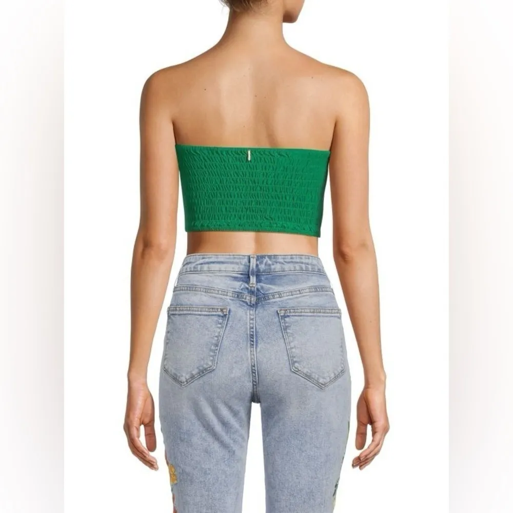 NWT Misa Los Angeles Thera Bandeau Ruched Crop Top Kelly Green, Sz Large - Image 2