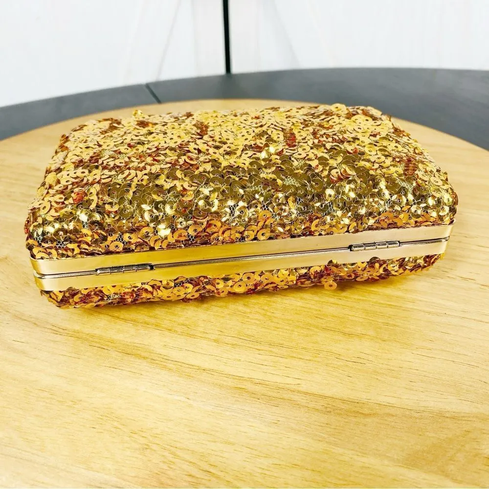 Street Level Sequin Hardside Mini Clutch Evening Bag Metallic Gold - Image 4