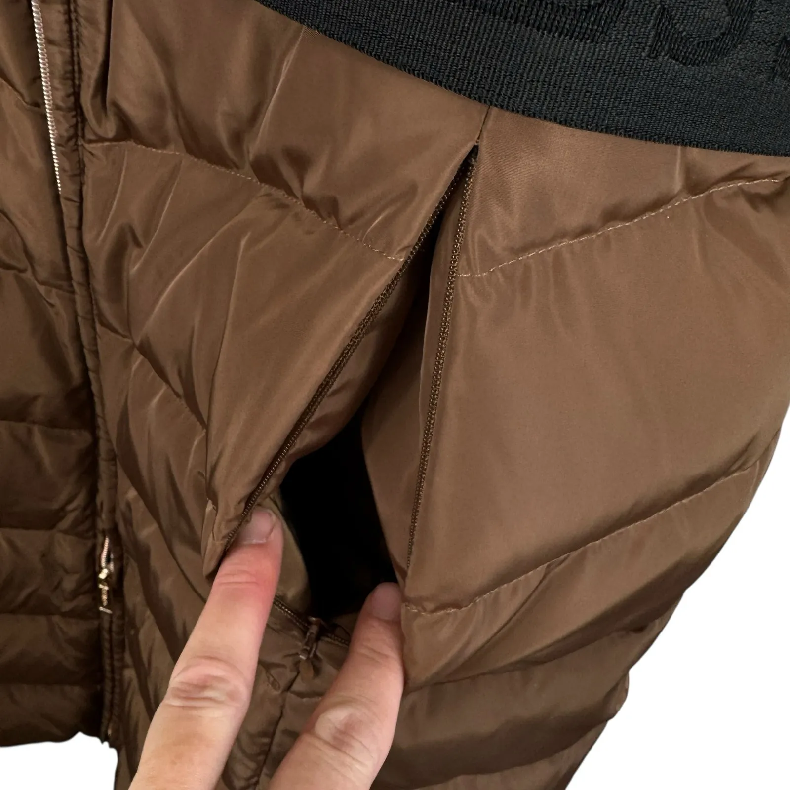 GUESS‎ Janina Brown Long Line Faux Fur Hood Full Zip Down Puffer Jacket Size L - Image 7