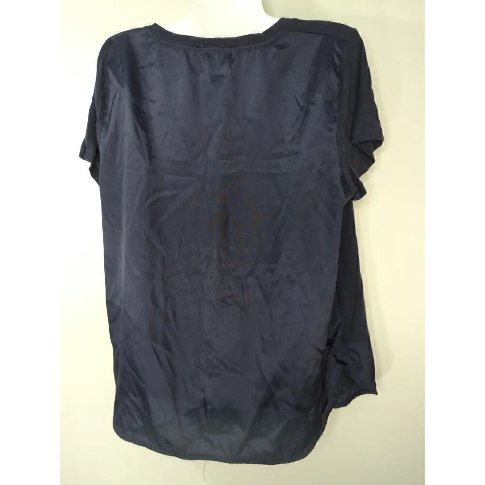 J. Crew Black Round Neck Short Sleeve‎ Satin Hem Pullover Size L - Image 2