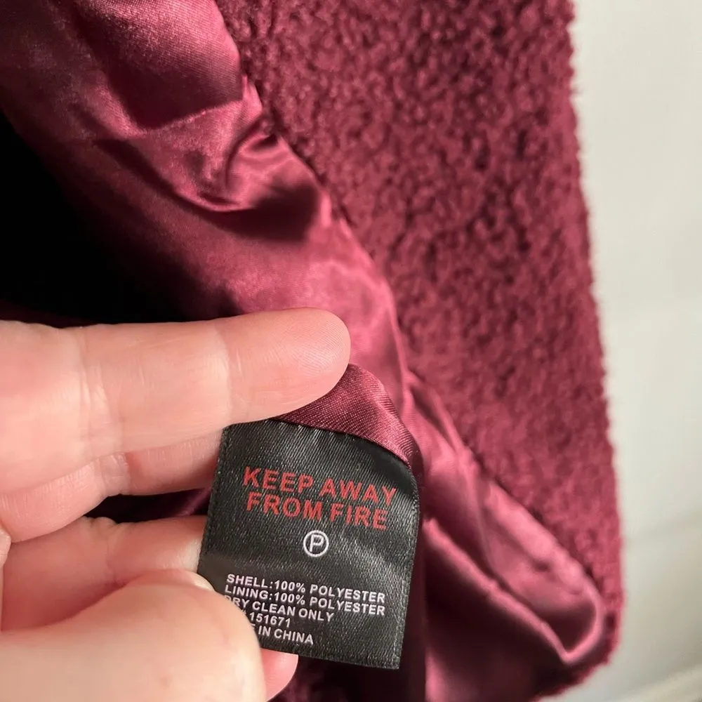 Hot Kiss Burgundy Faux Sherpa Teddy Coat Jacket Size S Double Breasted cozy - Image 6