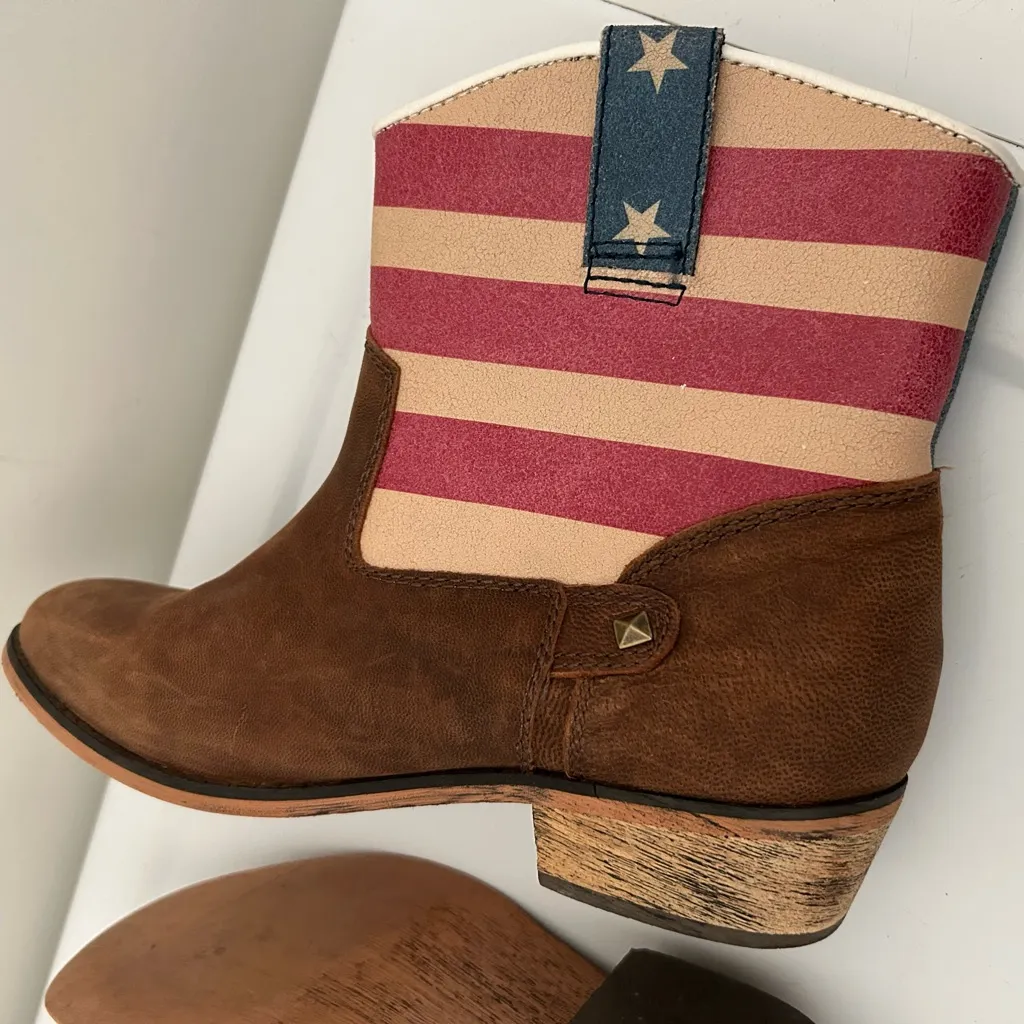 Sterling River American Flag Boots Brown Red Blue Size 8 - Image 10