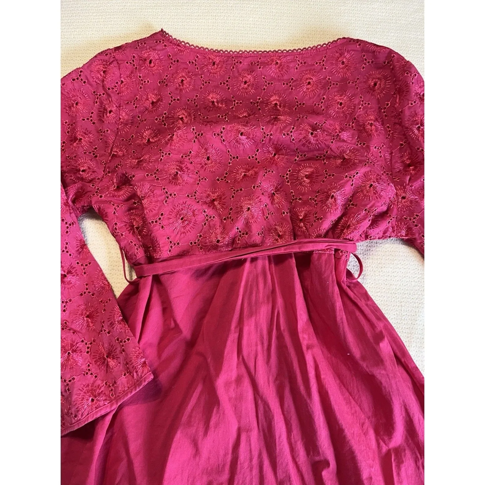 lilka anthropologie Red Wrap Dress Size Small Eyelet Pockets Cotton Casual - Image 6