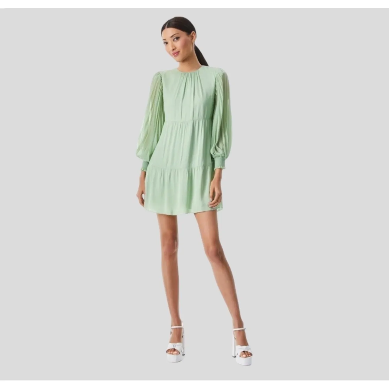 NWT Alice‎ + Olivia Antonette Crew Neck Mini Dress Color: Sea-foam Sz XS $465 - Image 4