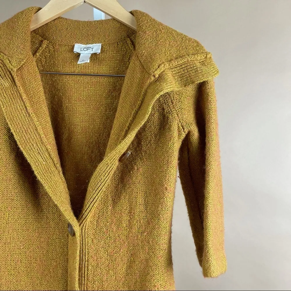 LOFT Medium Wool Blend Mustard Yellow Long Line Sweater Cardigan Coat Boho - Image 5