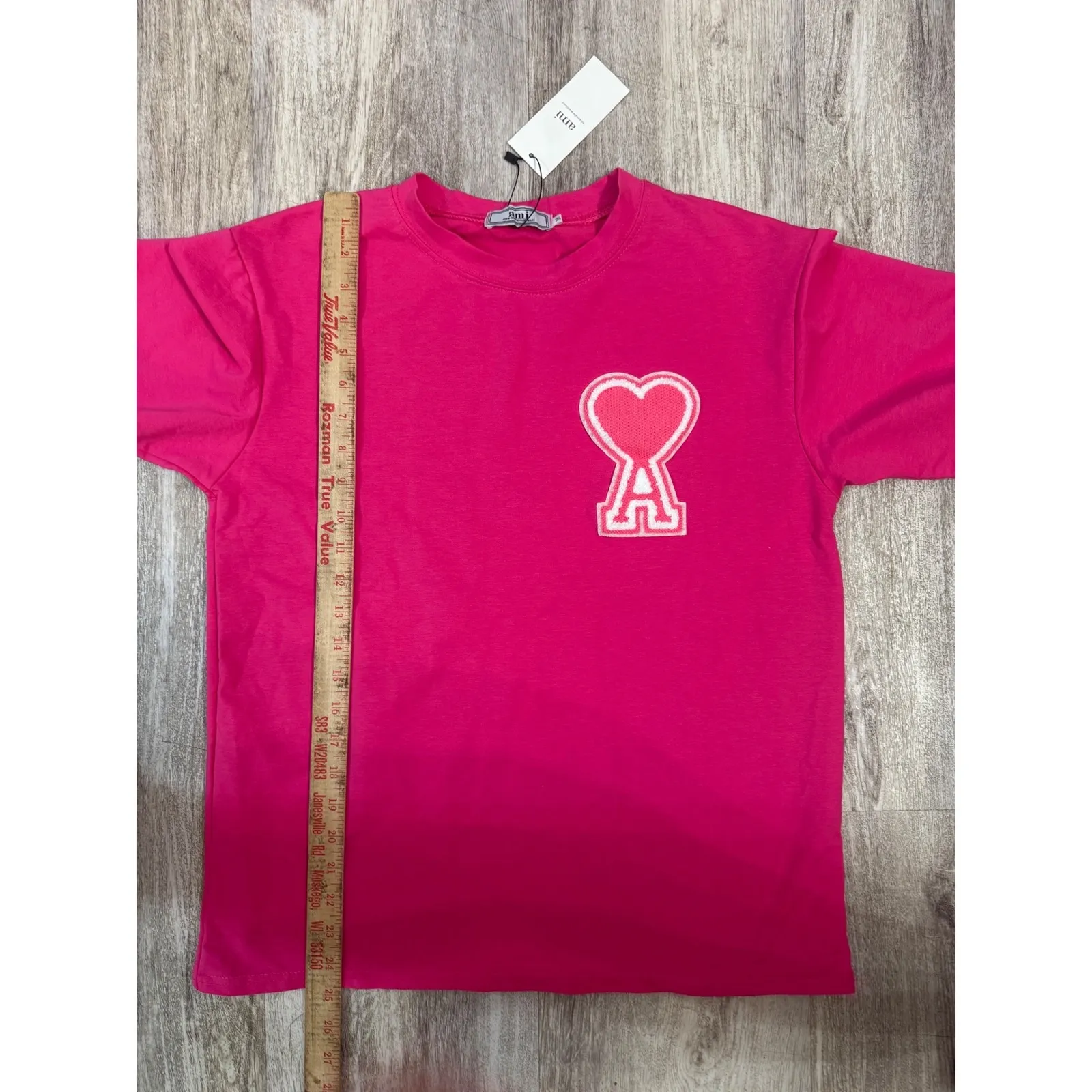 AMI Alexandre Mattiussi Women's Pink Heart Logo T Shirt Size M Size M - Image 4