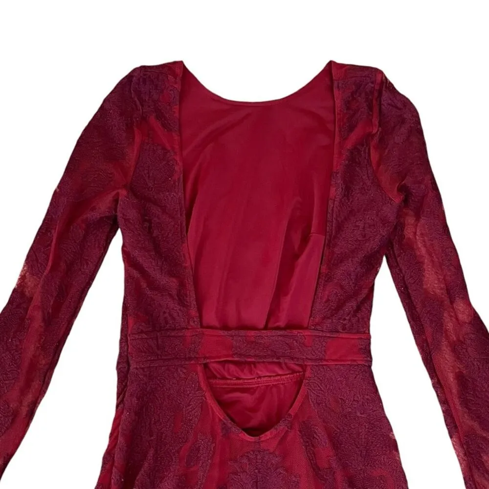 For Love & Lemons Women’s A Night to Remember Red Lace Long Sleeve Mini Dress XS - Image 7