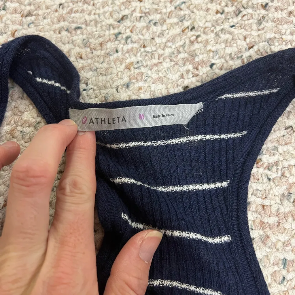 Athleta Navy and White Striped Tank Top medium - Image 3
