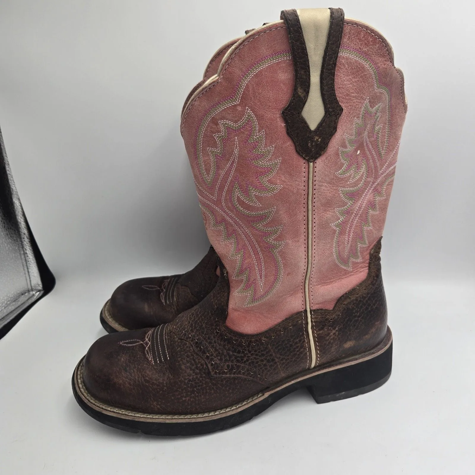 Womens Ariat 10001205 Showbaby Pink Brown Oiled Rowdy Western Boots Size 9.5 B - Image 2
