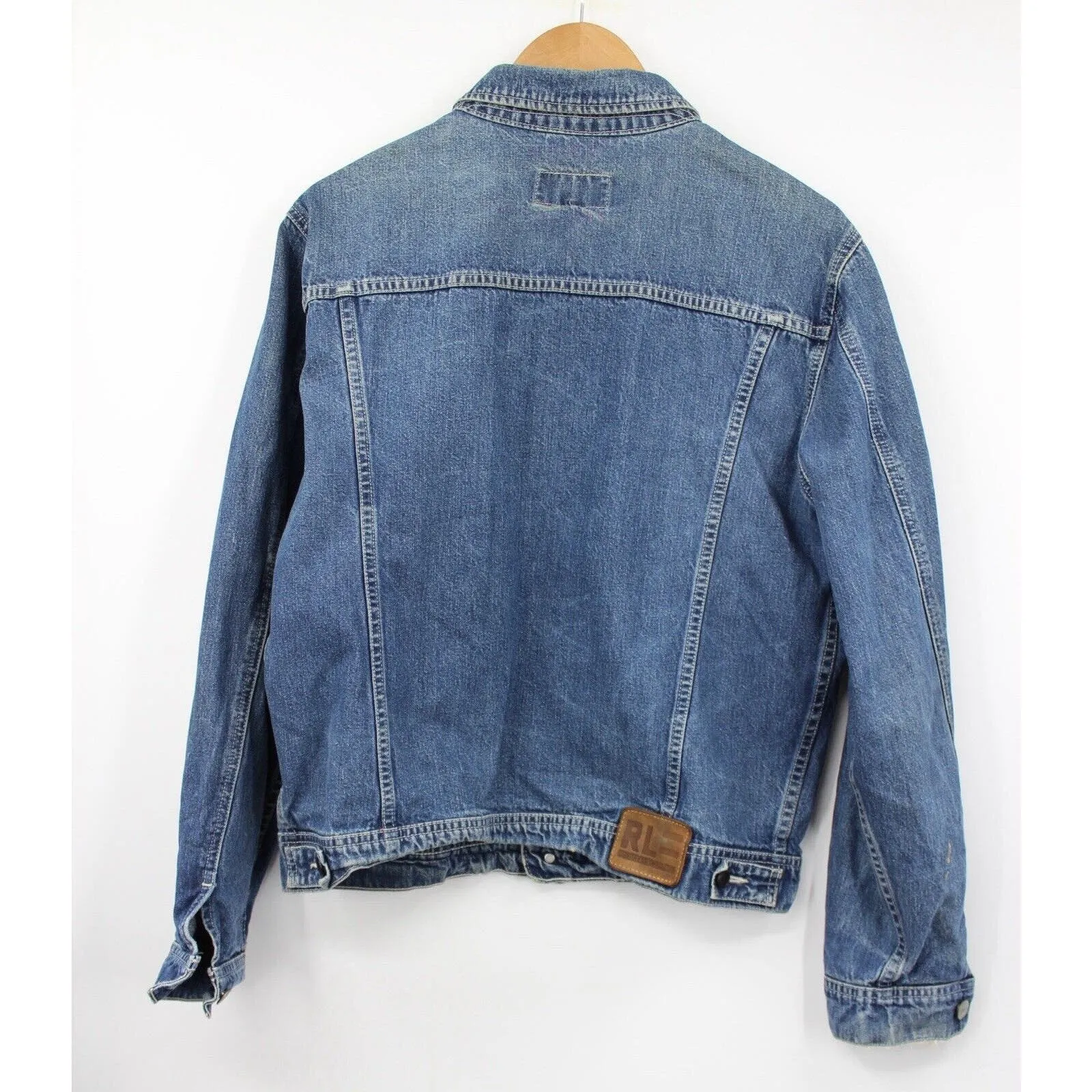 Vintage Polo Jean Company‎ Denim Full Button Down Pockets Patch Blue Size Medium - Image 8