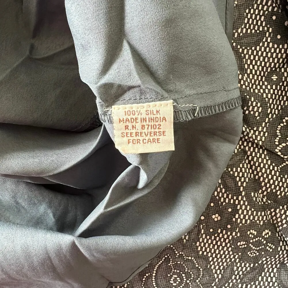 MAGAZINE Pull On Lace Print Mini Skirt Sz L Black/Blue 100% Silk Boho Preppy NEW Black Size L - Image 6