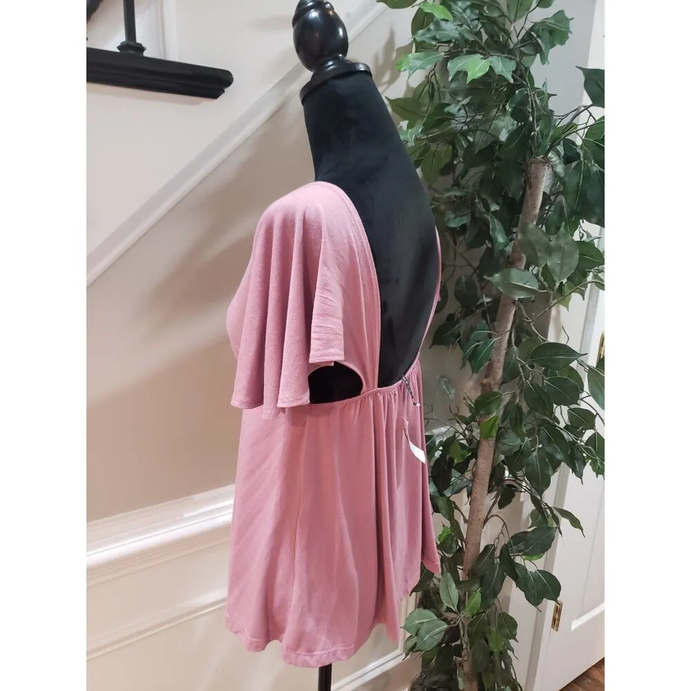 Voice Blouse Top Womens XL Pink Embellished O Ring Detail Deep V Neck Backless - Image 11