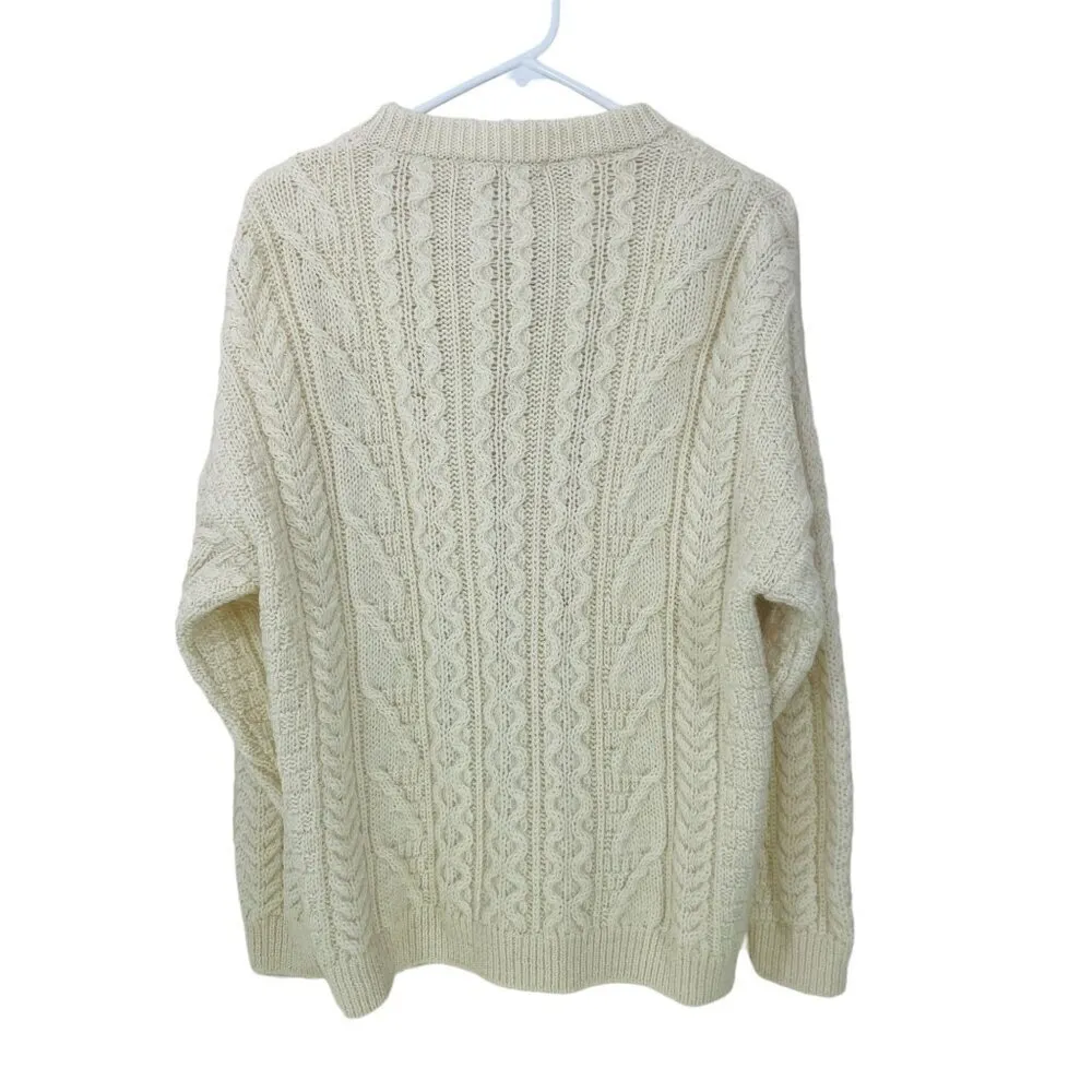 British Wool Naturally Sz L LCream Chunky Fisherman Cable Wool Cardigan Sweater Size L - Image 2
