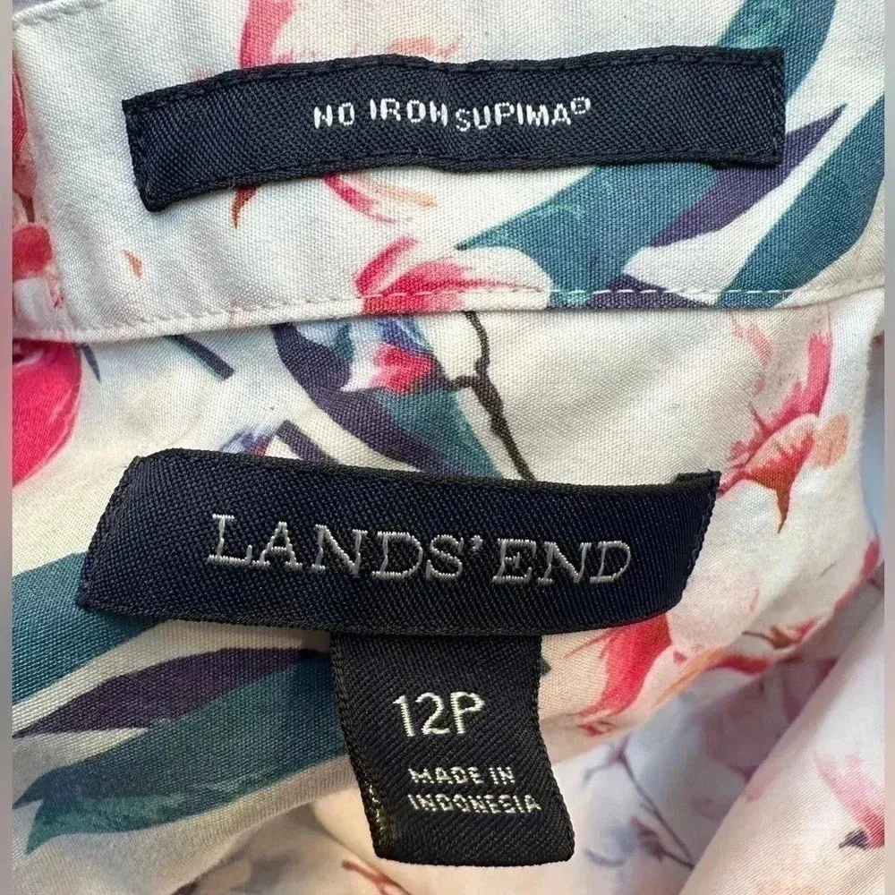 Lands’ End Marin Botanical Button Down Shirt No Iron Supima Floral Size 12P - Image 7