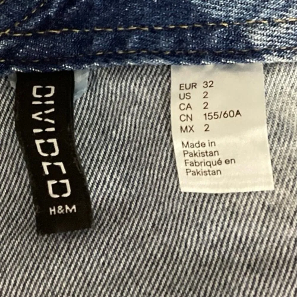 H&M Divided Straight Leg Distressed Adjustable Denim Bib Jumpsuit Overalls Sz 2 - Image 4