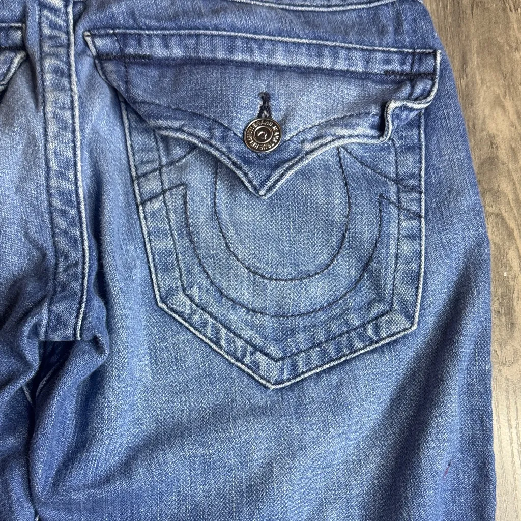 True Religion Medium Blue Cuffed Denim Straight Leg Jeans - Image 8