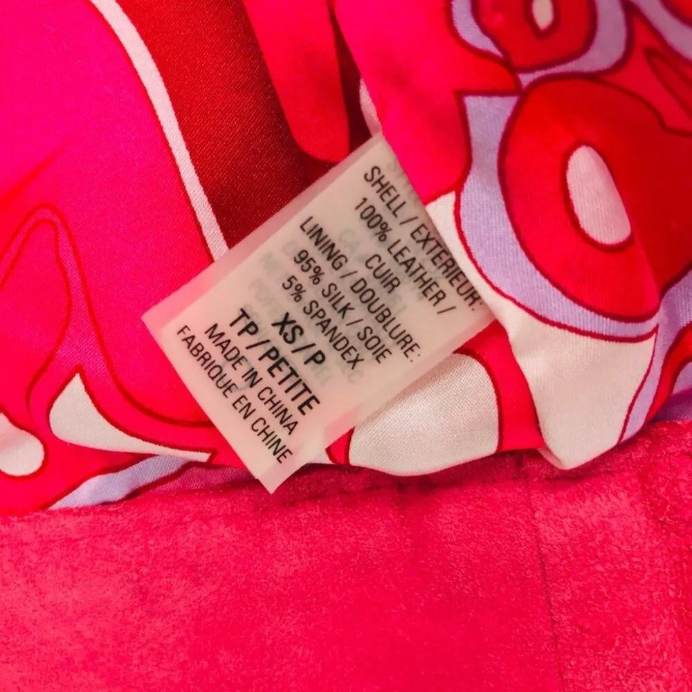 Elie Tahari Pink Suede & Silk Cropped Jacket XS Top Stitch Snap Closure Bold - Image 5