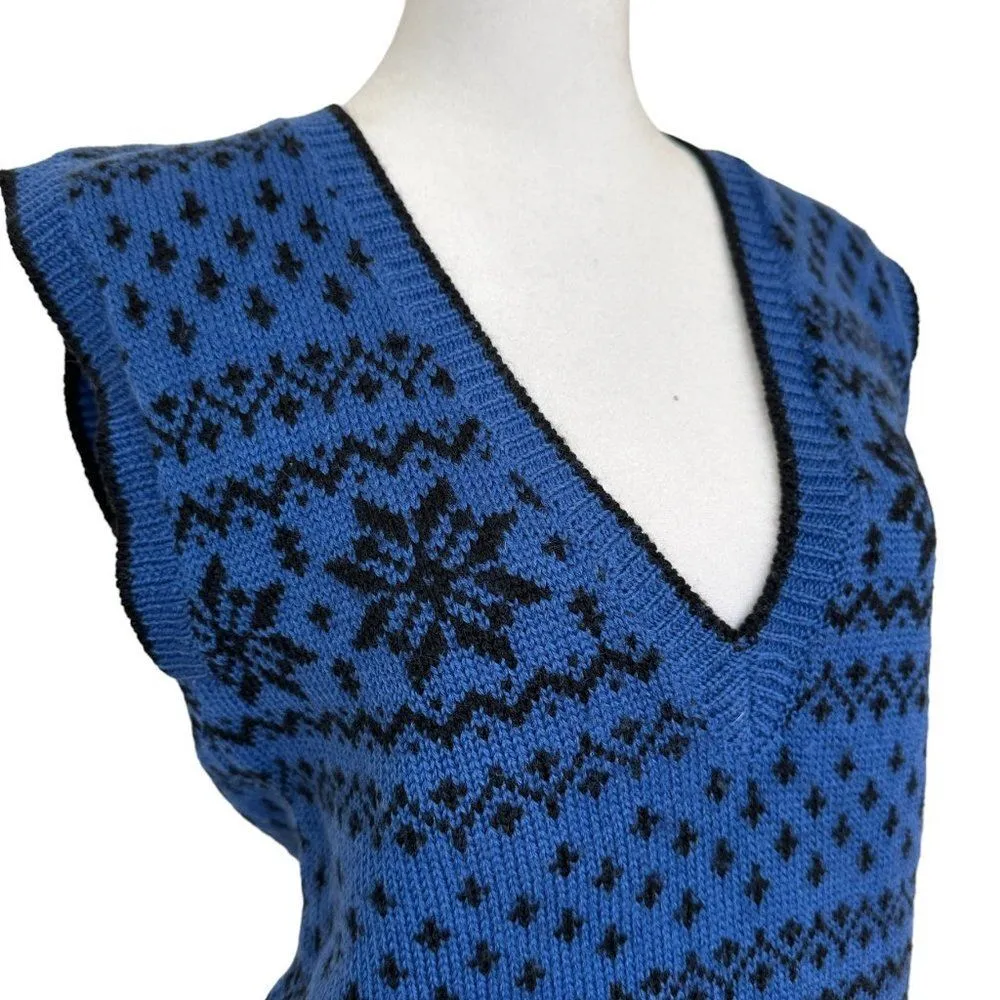 Vintage Fair Isle Wool Sweater Vest Sz S Blue Adrienne Vittadini Winter Academia - Image 2