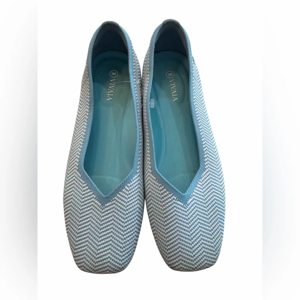 VIVAIA Margot Square Toe V Cut Denim Blue Flats Size 9 - Image 2