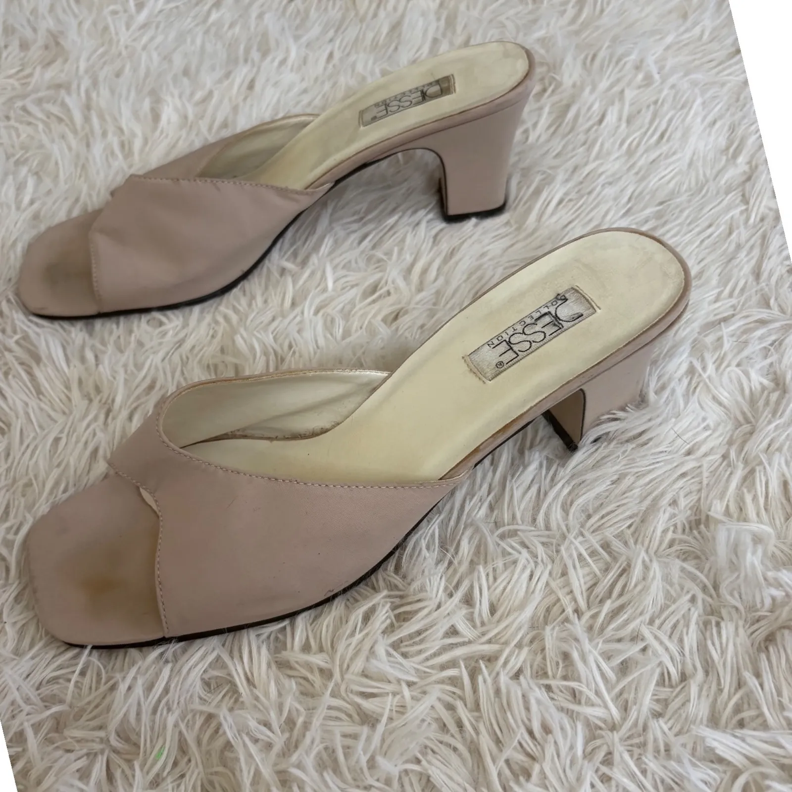DIESSE Beige Square Toe Heeled‎ Mules Slides Women's Designer Shoes Size 10 Tan - Image 4
