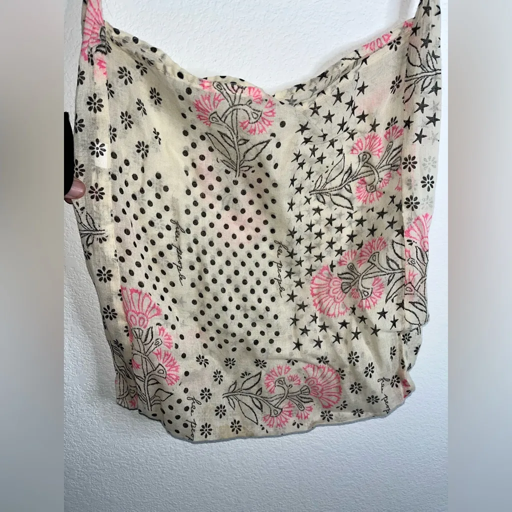 Free People Lightweight Hippie Floral Beachy Linen Semi Sheer Shopper Tote Bag - Image 9