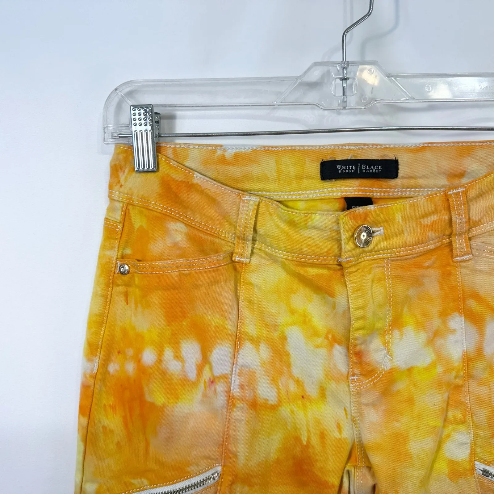 White House Black Market Size 2 Jeans Handmade Tie Dye Yellow Skinny Crop 235‎ - Image 8