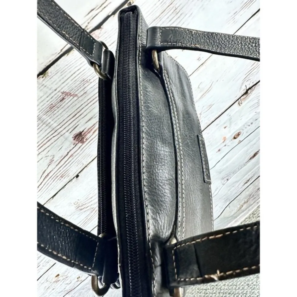 VTG Fossil Black Leather Shoulder Bag Zip Wallet on Backside Double Strap Handle - Image 7