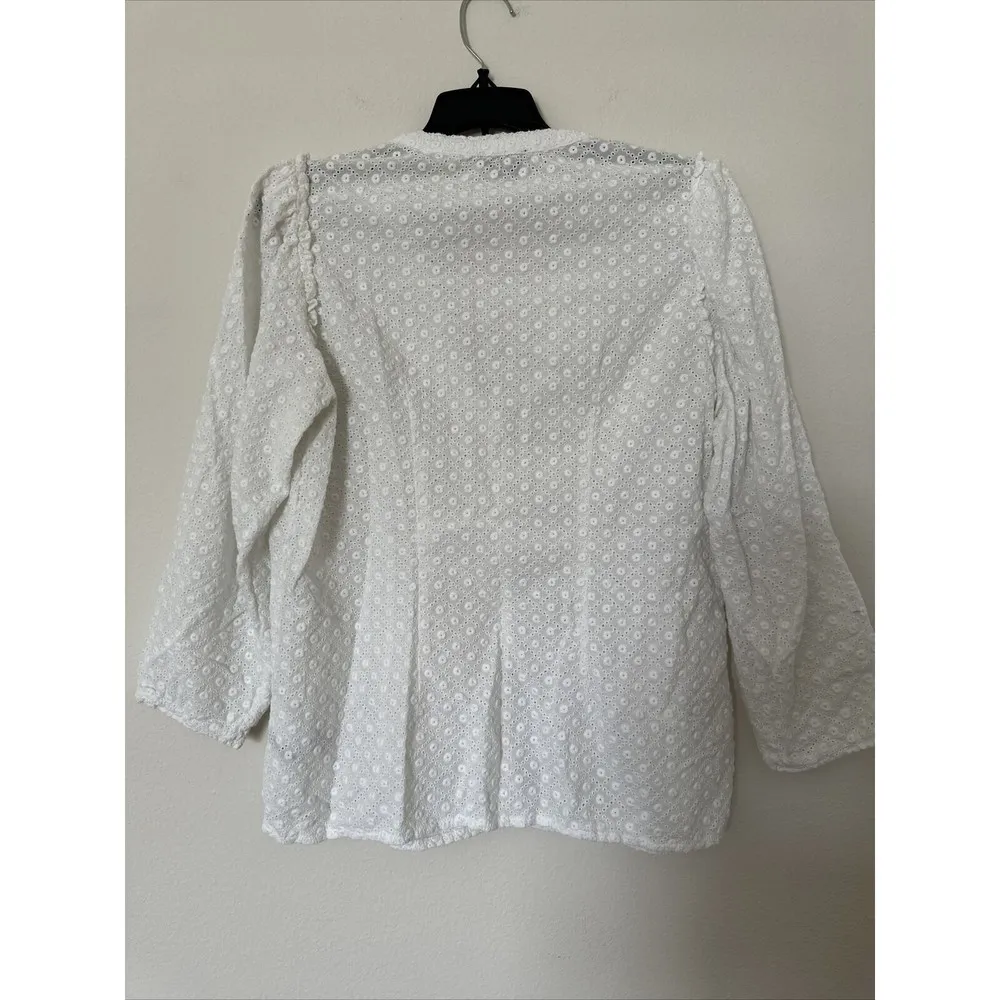 PAIGE Embroidered White Eyelet Blouse Size M - Image 5