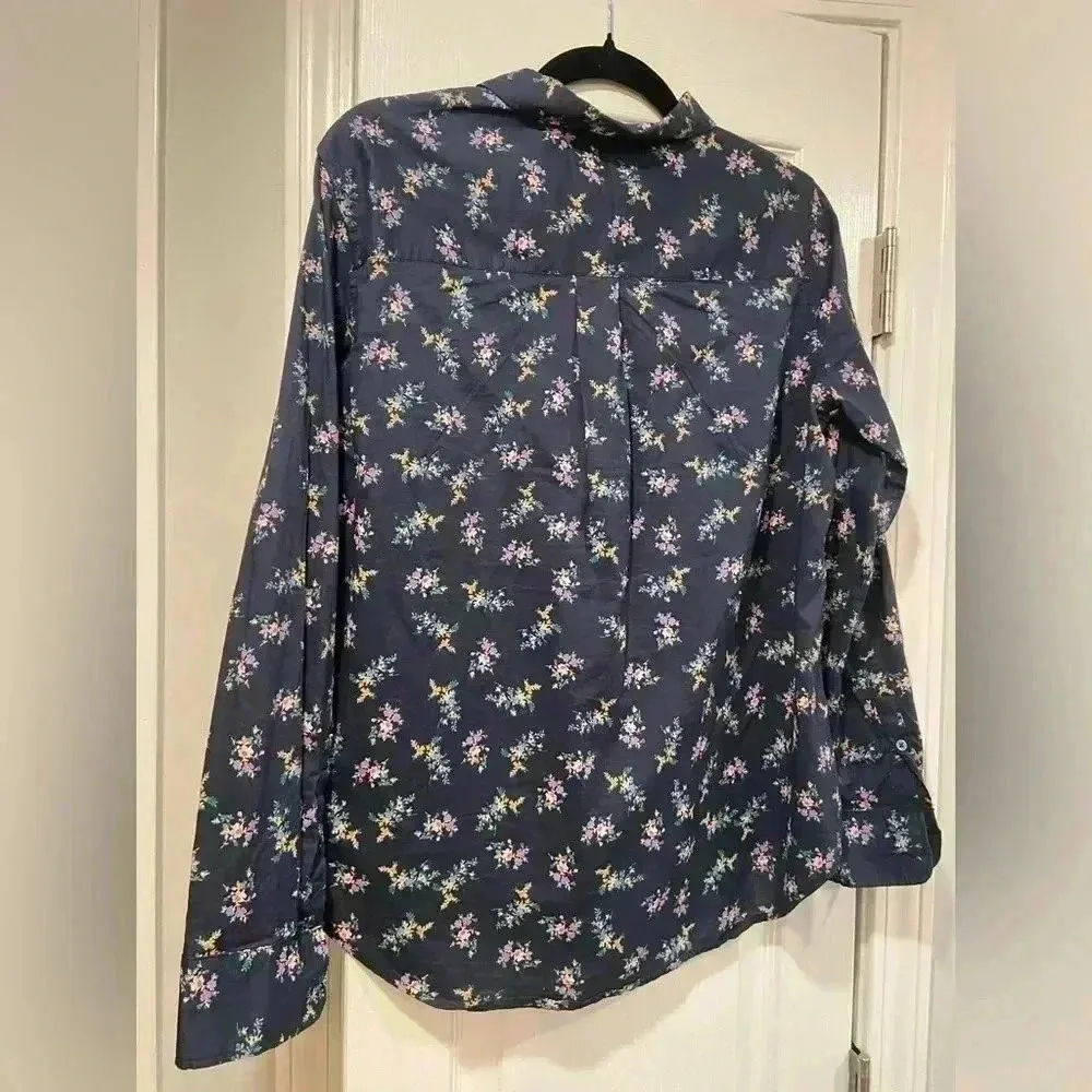 Gap Navy Blue Floral Cotton Long Sleeve Collared Button Down Size Small - Image 8