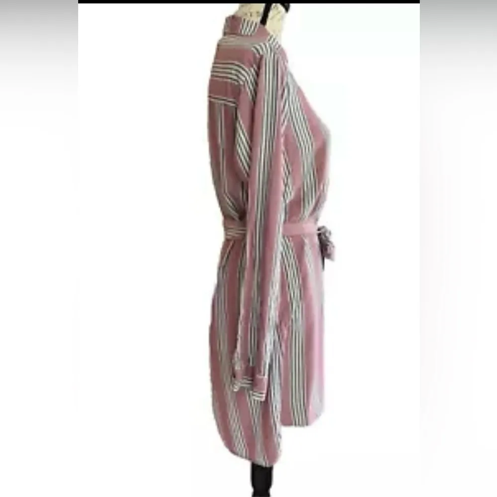 Abercrombie & Fitch Women’s Pink Gray Striped Long Sleeve Belted Dress Small - Image 2