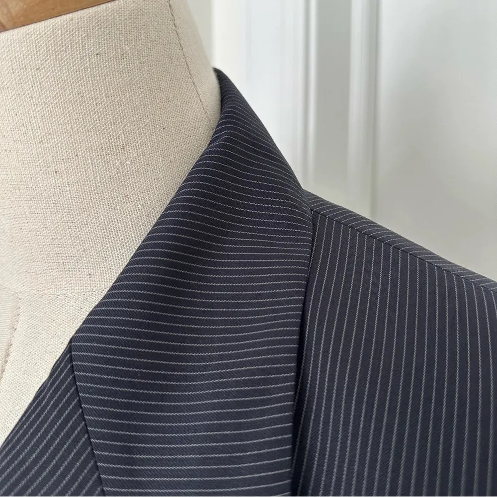 Massimo Dutti  Pinstripe Wool-Blend Double-Breasted Blazer Navy Size 4 NWT - Image 6