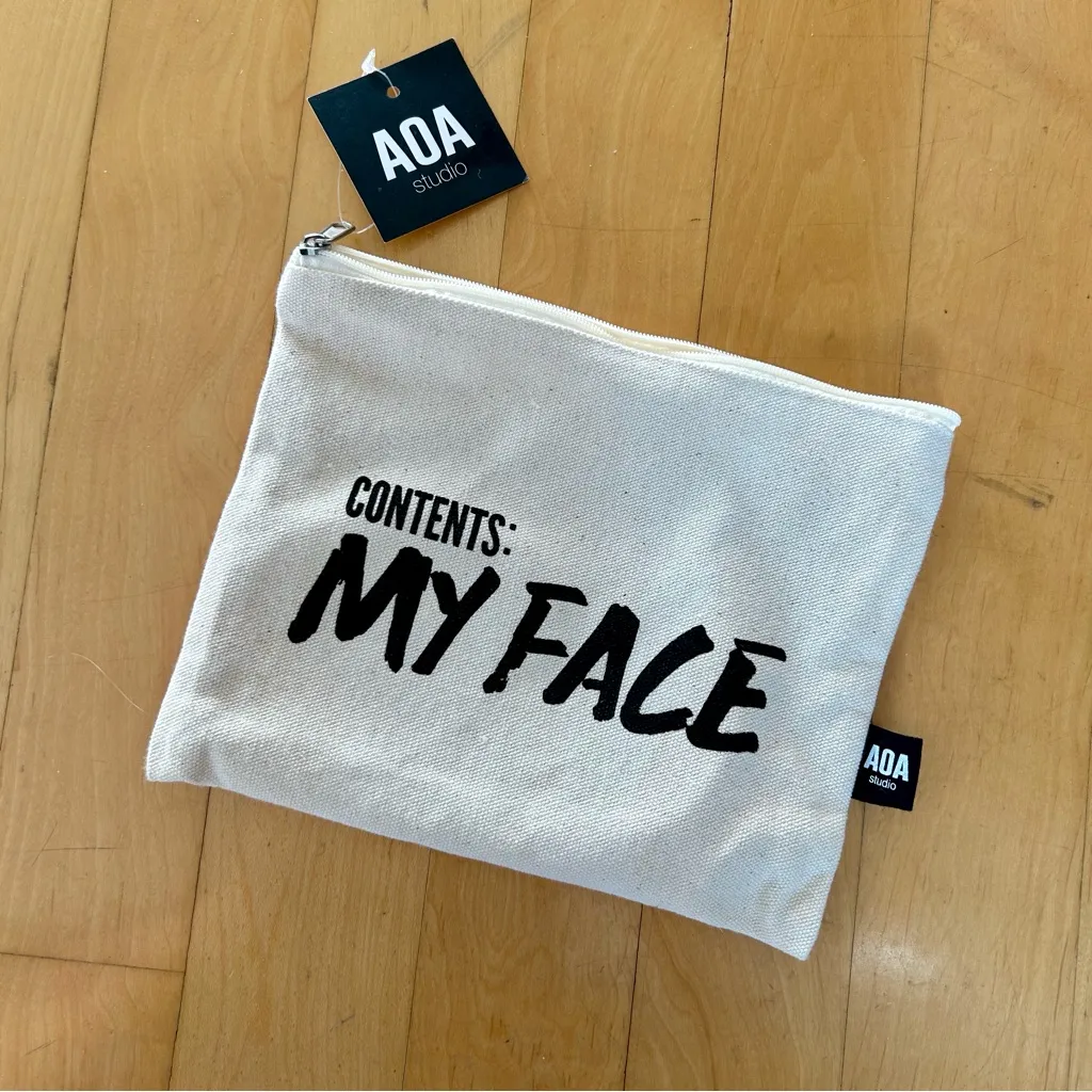 AOA Studio “Contents: My Face” Canvas Travel, Makeup Bag Pouch, Cream, Black - Image 2