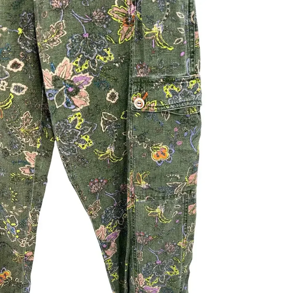 Anthropologie Classic Seamed Joggers Pants Floral Linen Blend‎ Green Size Large - Image 7