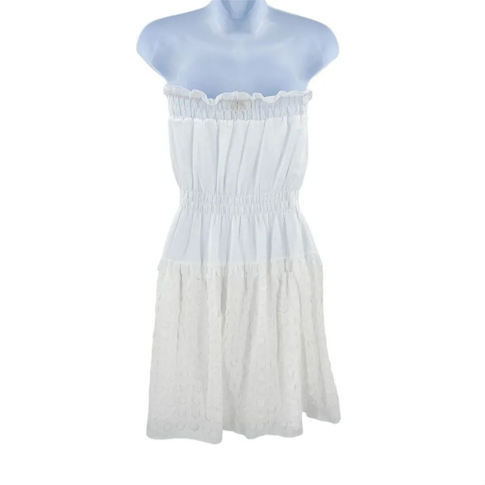 YA Los Angeles Strapless Smocked Circle Eyelet Overlay Cutout Dress White Medium - Image 4