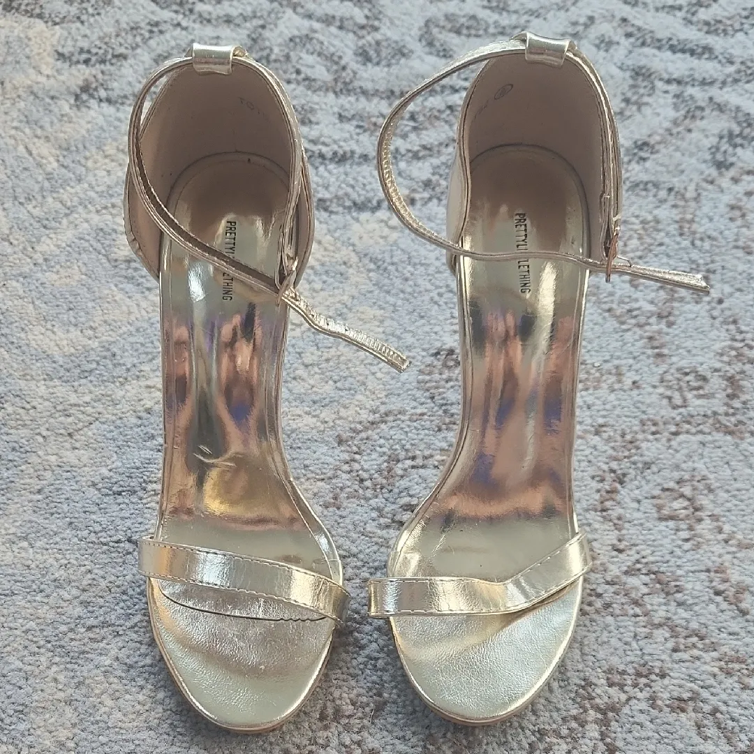 PrettyLittleThing Stiletto Heels Sandals with Ankle Strap Gold 38 - Image 6