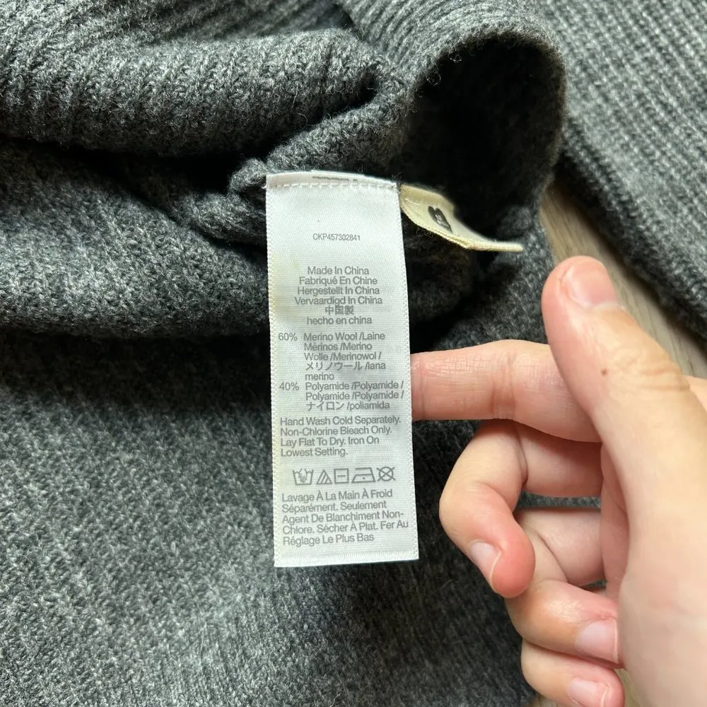 Madewell Merino Wool Blend Glenbrook Half-Zip Pullover Sweater Charcoal Gray XS - Image 8