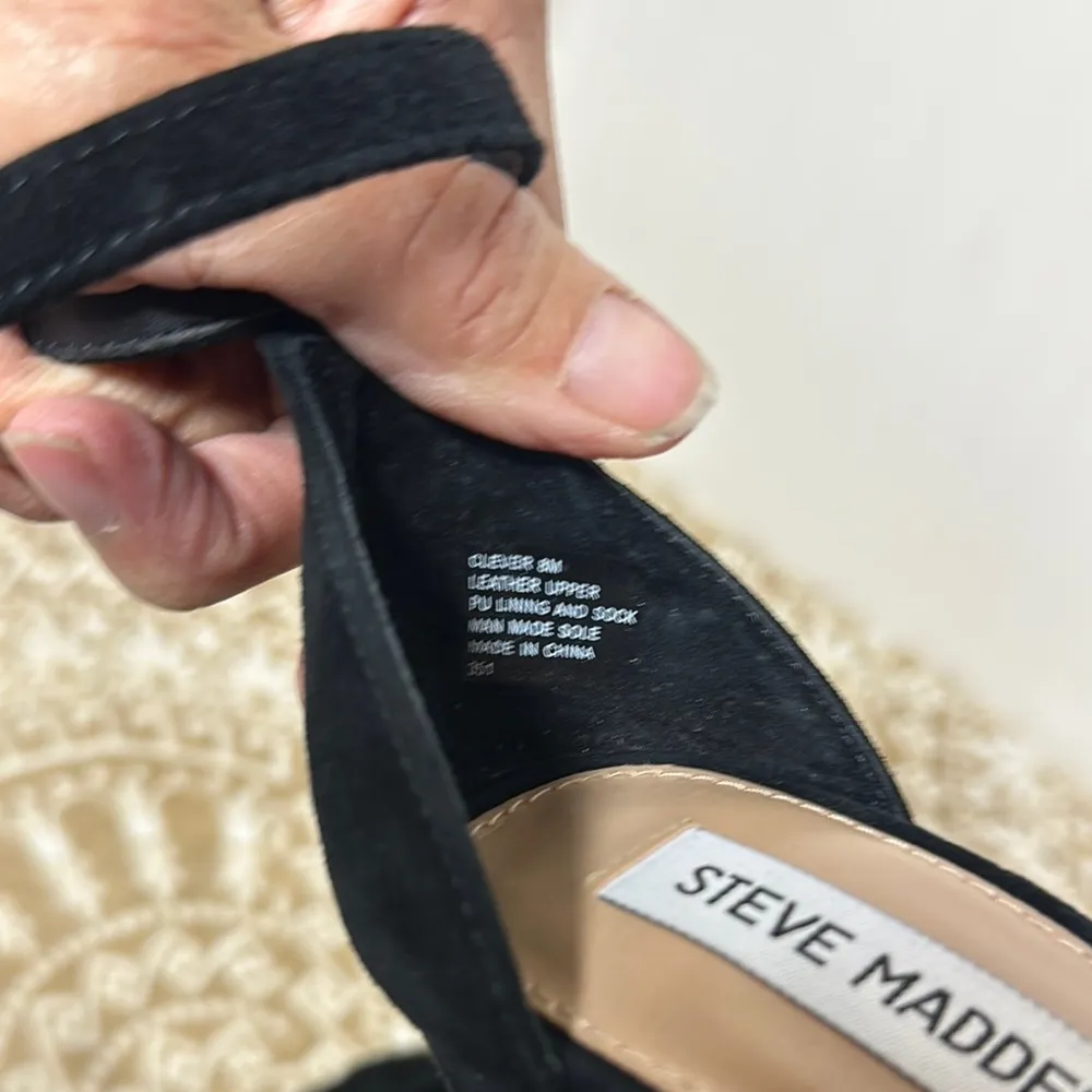 Steve Madden Black Leather Heels with Chunky Block Heel - Image 2