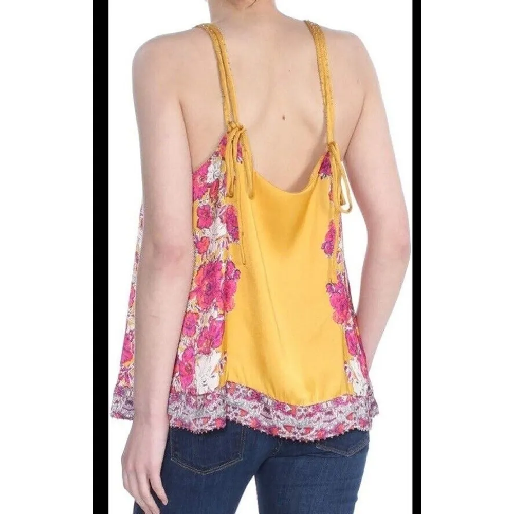 NWOT Free People Move Lightly Cami In Yellow Beaded Boho spring Small revolve - Image 3