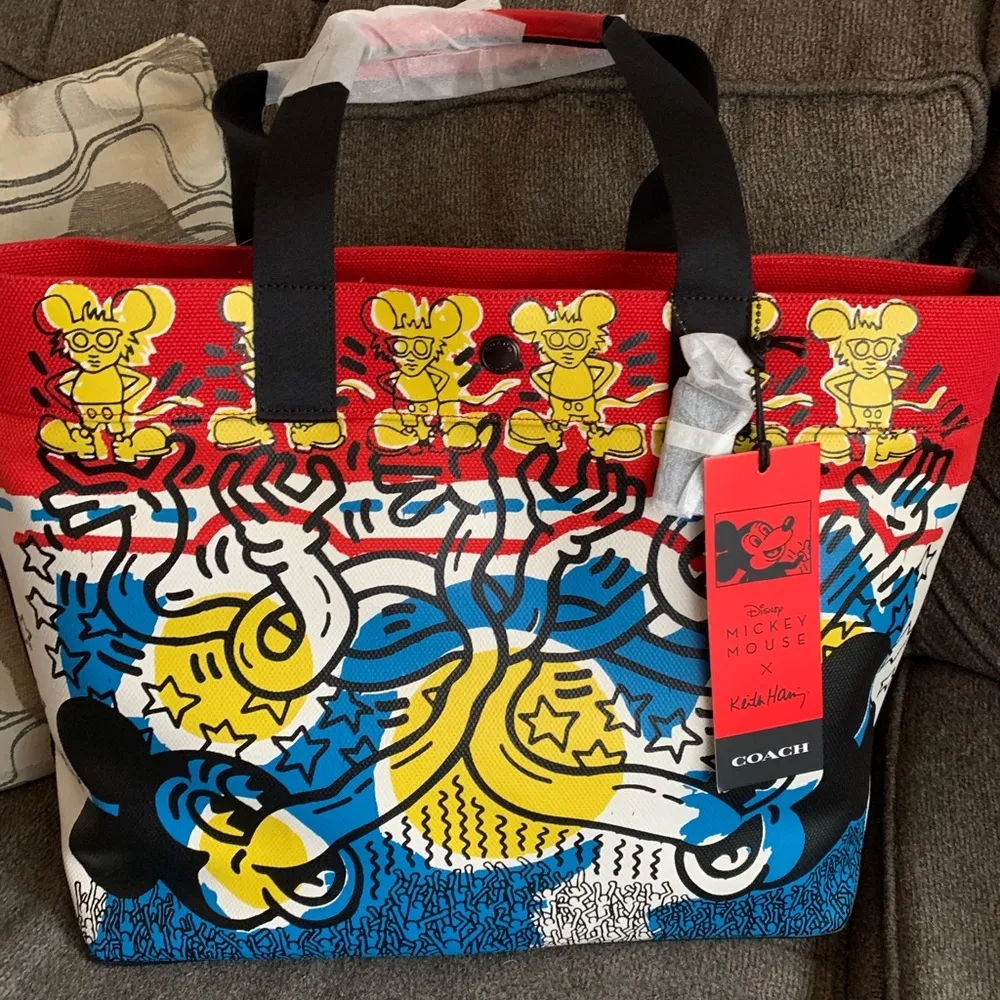 Authentic  MICKEY L.Edition coated canvas /Leather large snap top tote - Image 4