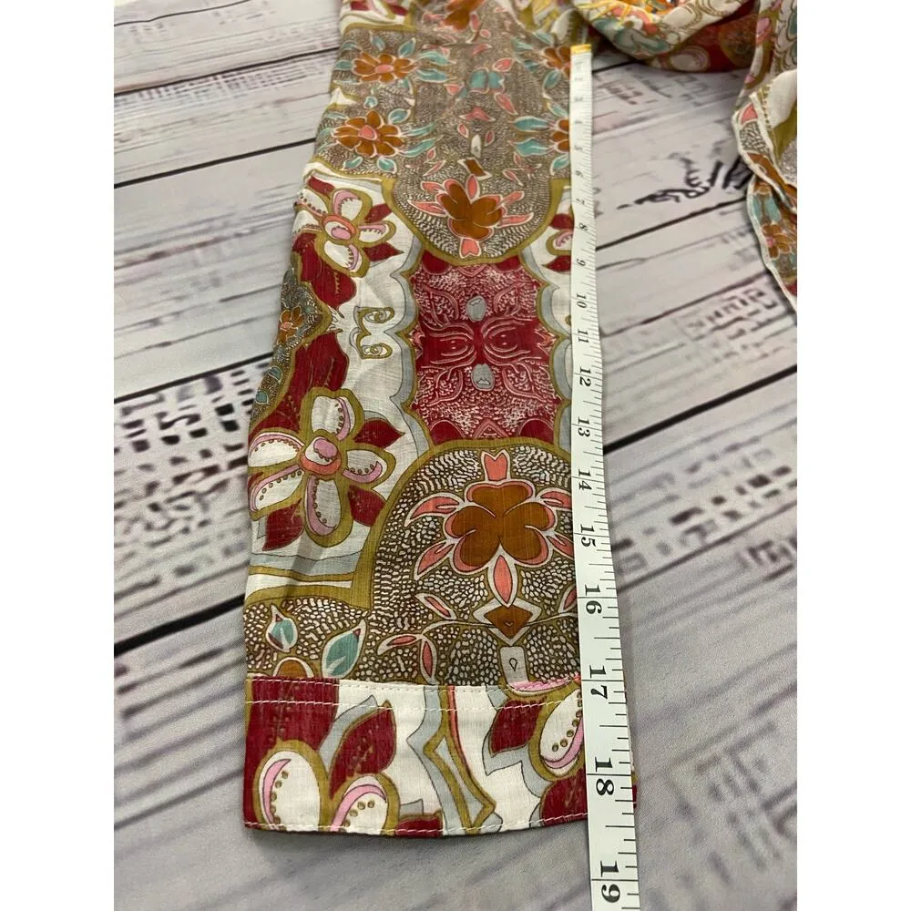 Cyrena Embroidered Button Front Shirt Womens S Floral Beaded Sequin Boho Hi Low - Image 9