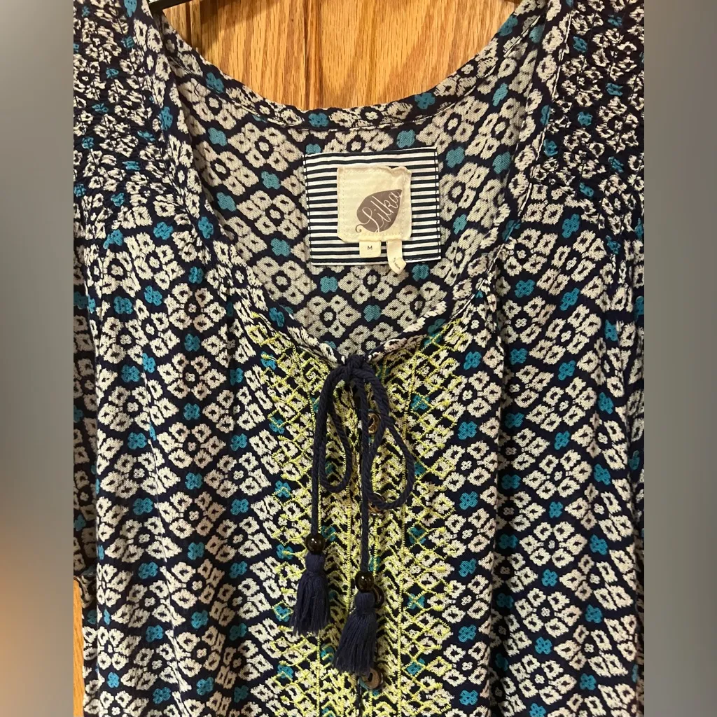 Lilka Anthropologie Long Weekend Boho‎ Printed Blue & Green Motif Romper Medium - Image 5