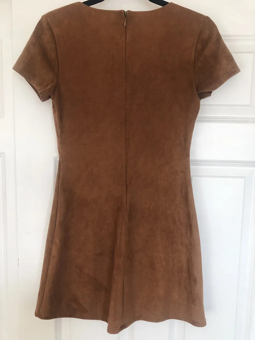 Brown Suede Mini Dress - Image 3