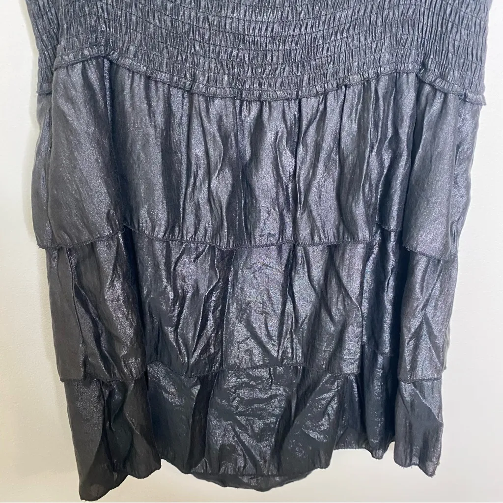 Moon River Black Layered Tiered Ruffle Shirred Waist Sleeveless Cocktail Dress S - Image 9