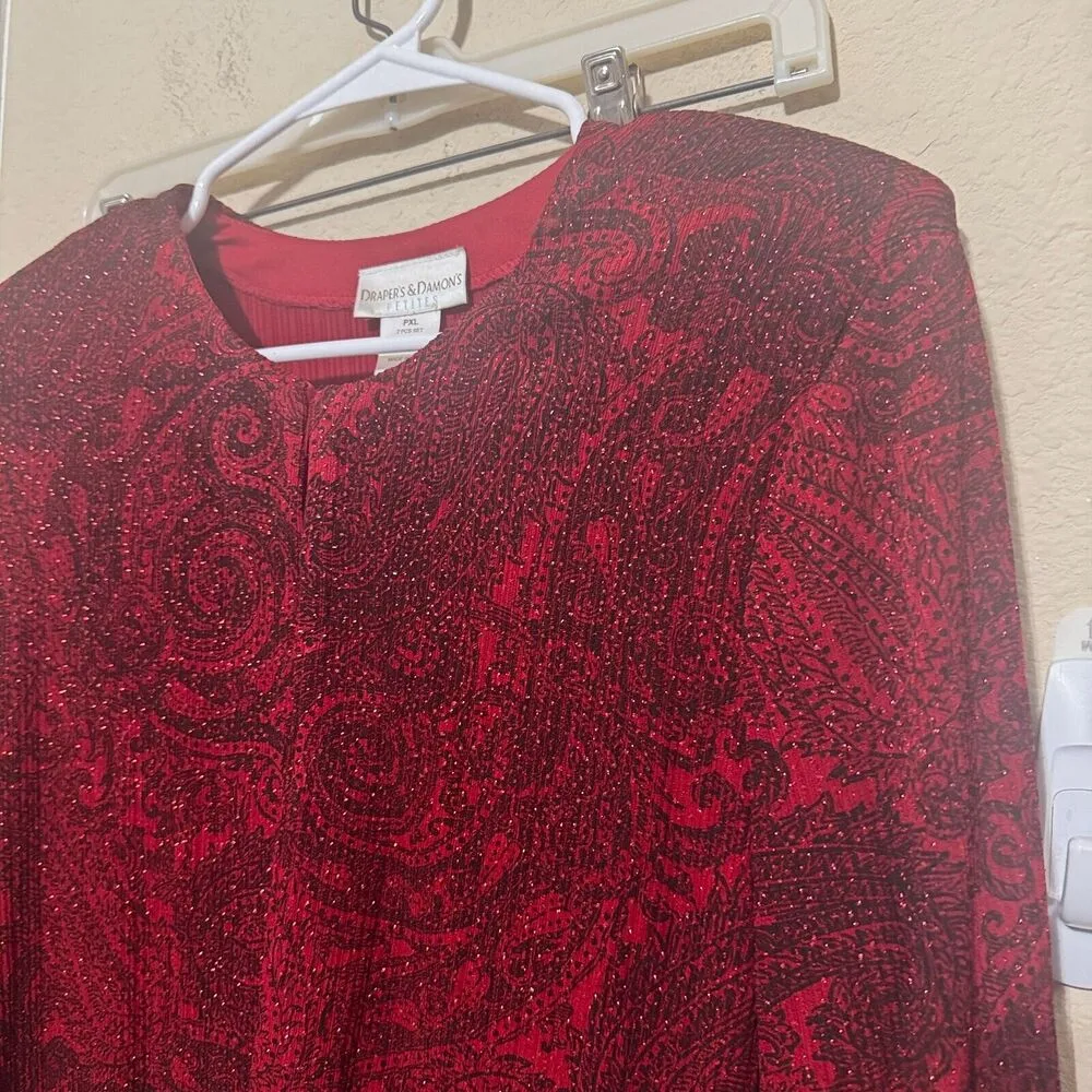 Drapers & Damons Jacket Petite XL red sparkle glitter top cardigan paisley party - Image 2