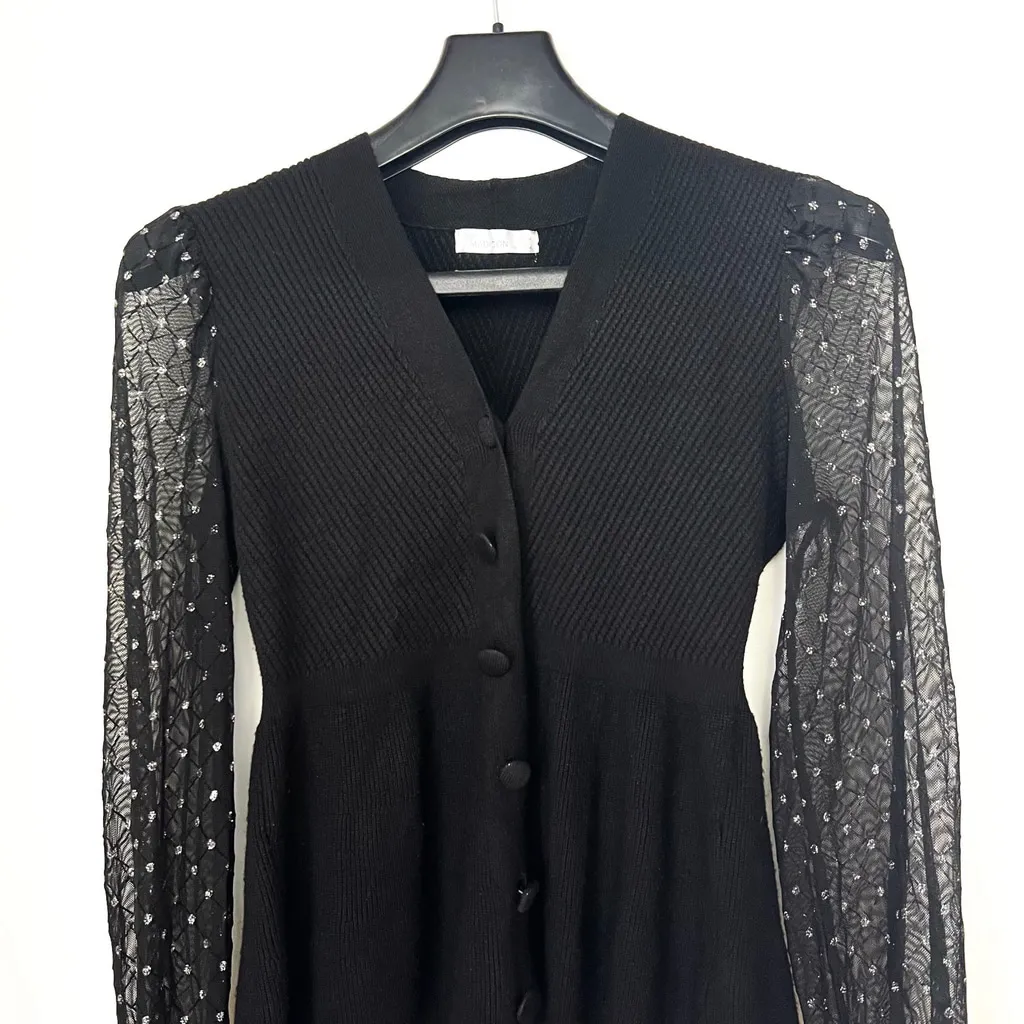 89th and Madison Women's Black Embellished Mesh Sleeve Sweater Twee Wimsigoth - Image 6