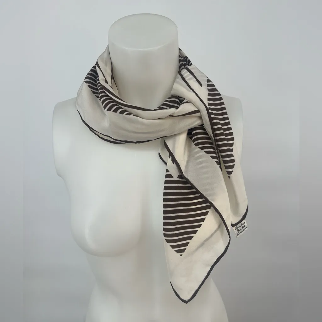 Vintage Reine Seide Pure Silk Elegant Striped Scarf in Brown and Cream Black - Image 2