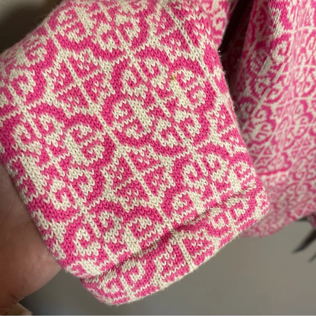 Odd Molly Cardigan Size 2 Pink Cotton Knit Fair Isle Wrap Tie Sweater 233 - Image 7